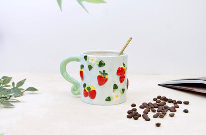 'Strawberries' Ceramic Coffee Mug, Blue