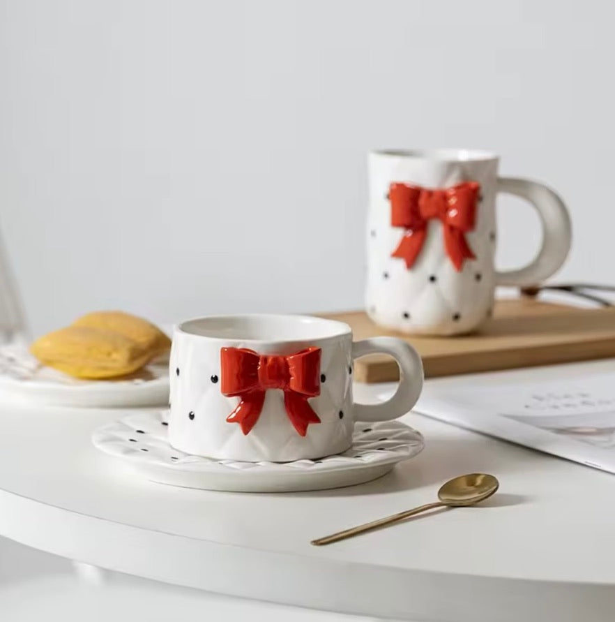 'Red Bow' Ceramic Cup n Saucer Set of 1