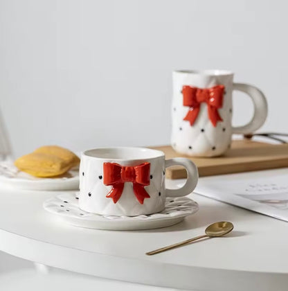 'Red Bow' Ceramic Cup n Saucer Set of 1