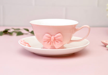'Bow' Ceramic Cup n Saucer, Pink