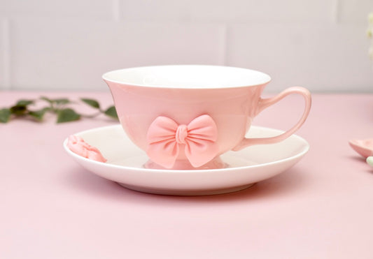 'Bow' Ceramic Cup n Saucer, Pink