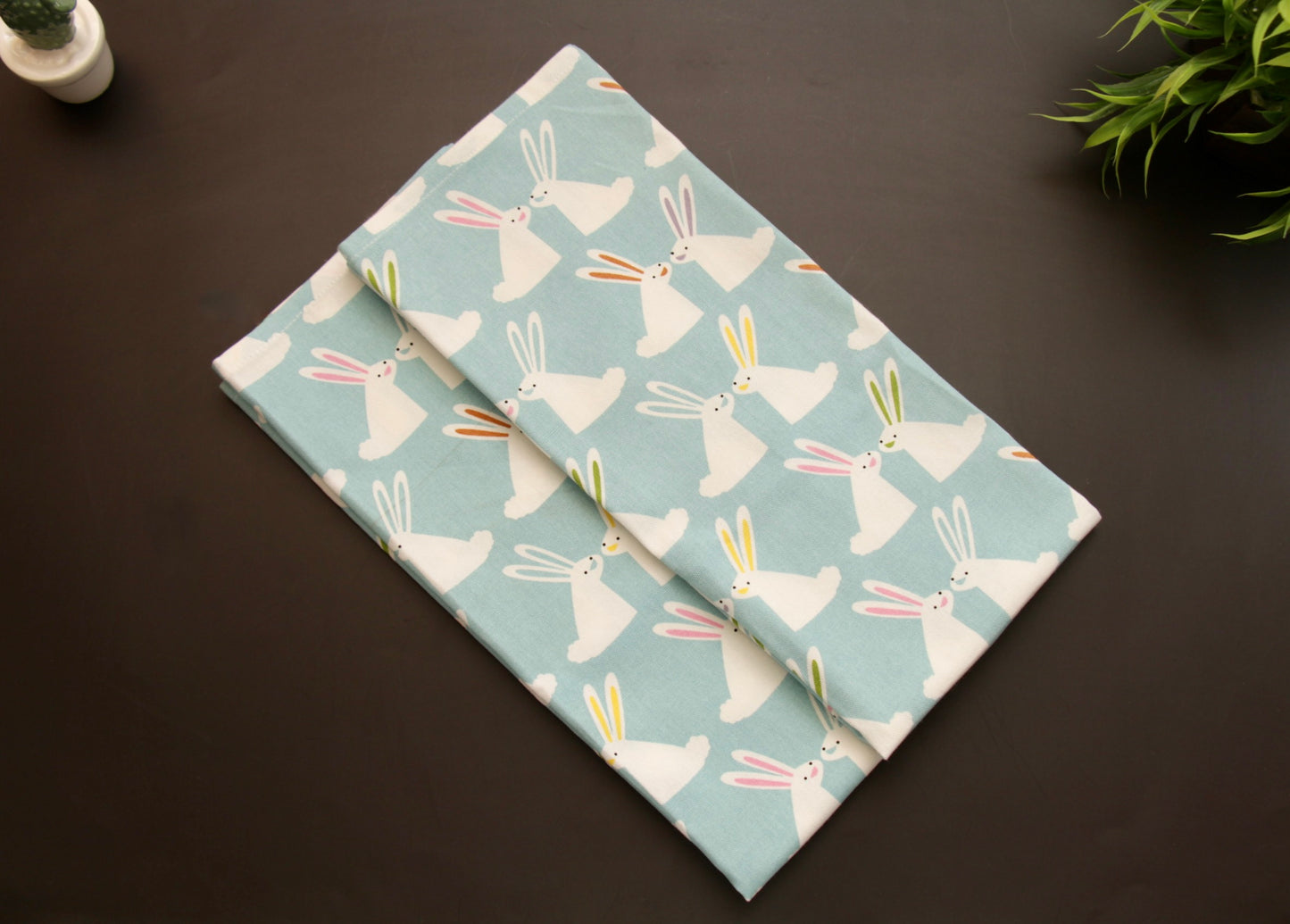 'Bunny' Blue Printed Kitchen Towels, Set of 2