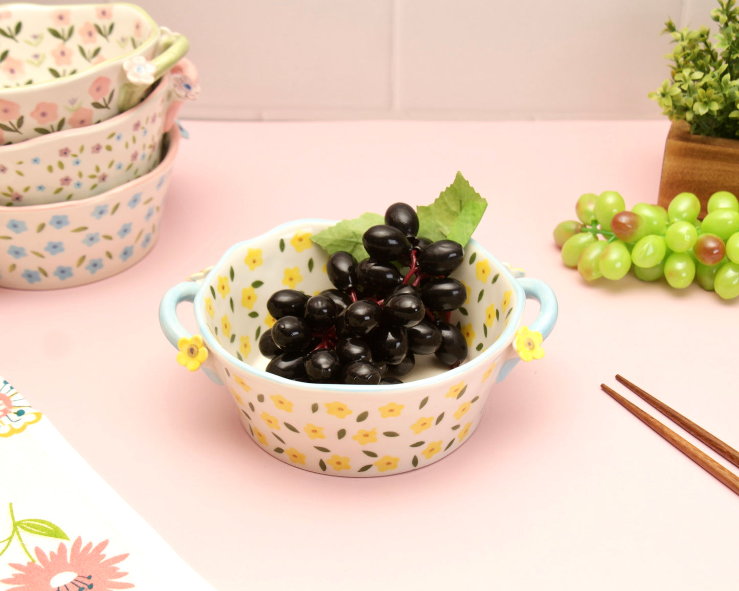 'Periwinkle' Ceramic Bowls - Blue/Yellow