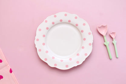 'Alice' Ceramic Dinner plate - Pink Polka Dots