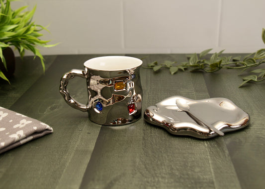 'Crystal' Ceramic Bejewelled Cup n Saucer Set - Black