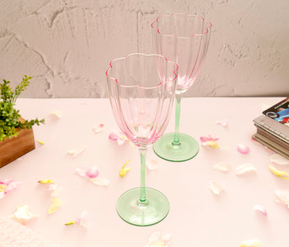 'Cherry Blossom' Pink n Green Champagne Glasses - Set of 2