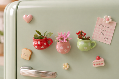 'Dotty Brew' Mini Cup Fridge Magnets, Set of 3