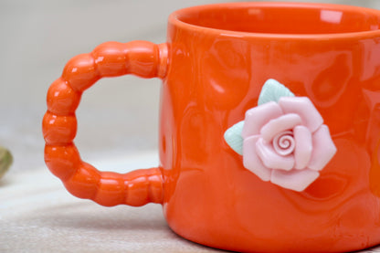 'French Rose' Ceramic Coffee Mug, Orange