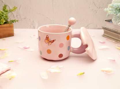'Polka Dots' Ceramic Coffee Mugs - Pink