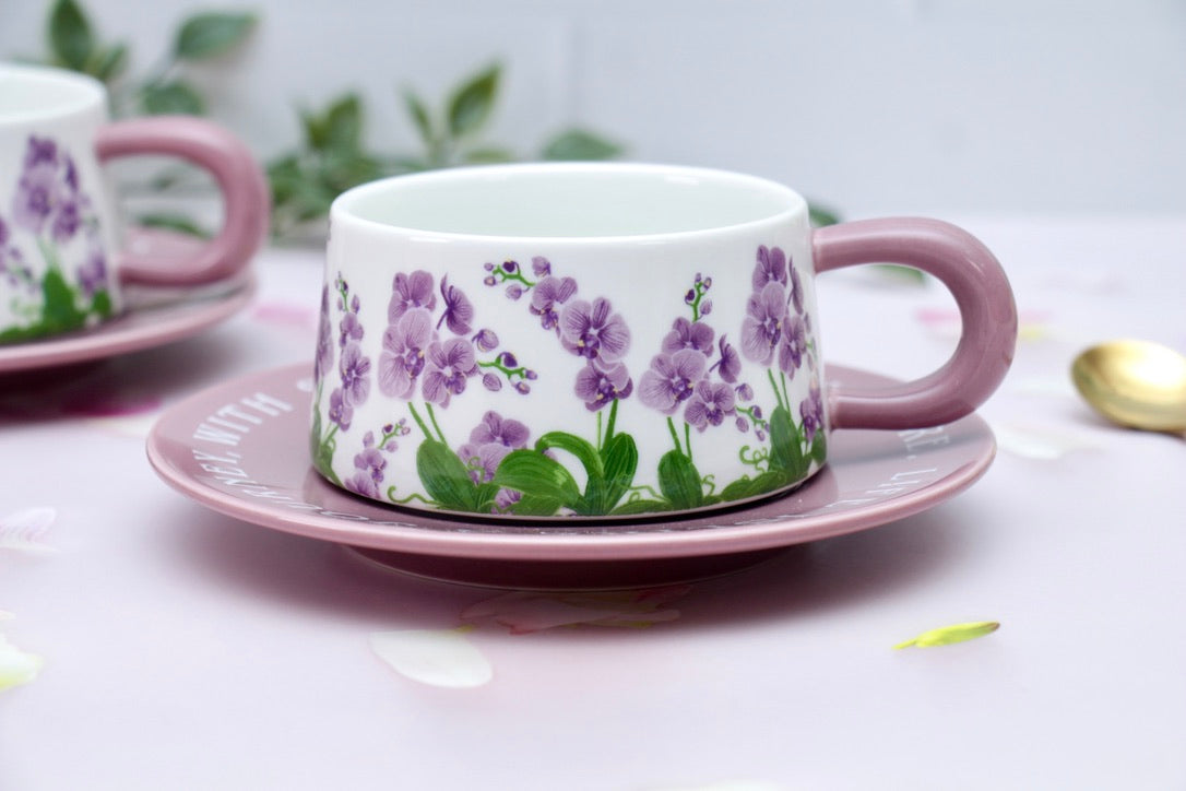 'Purple Meadows' Ceramic Cup & Saucer, Set Of 1