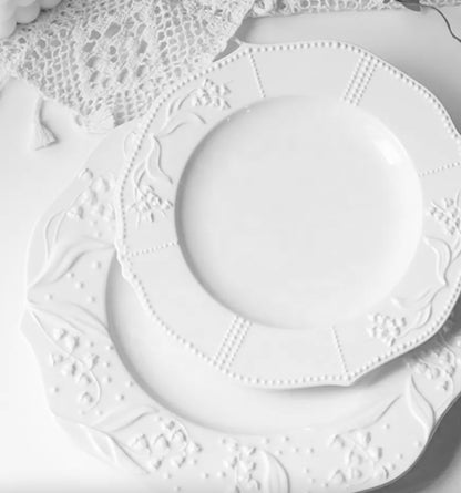 'Bella' White Ceramic Breakfast Plate, Medium