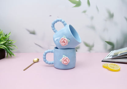 'French Rose' Ceramic Coffee Mug, Blue
