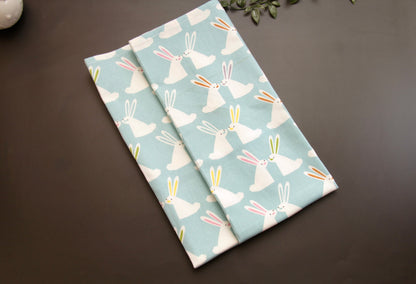 'Bunny' Blue Printed Kitchen Towels, Set of 2