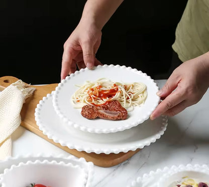 'Crescent' White Ceramic Dinner Plate