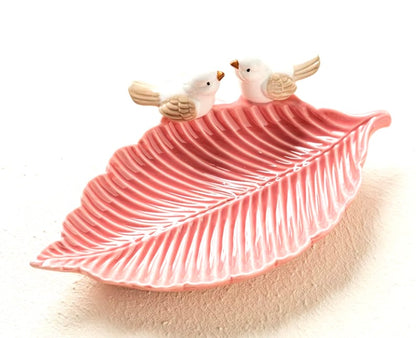 'Bird on a Leaf' Ceramic Dish - Pink