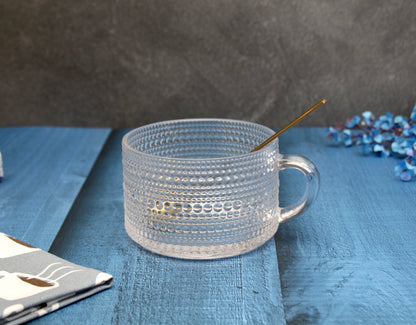 'Coral' Glass Cups - Set of 2, Transparent Rim