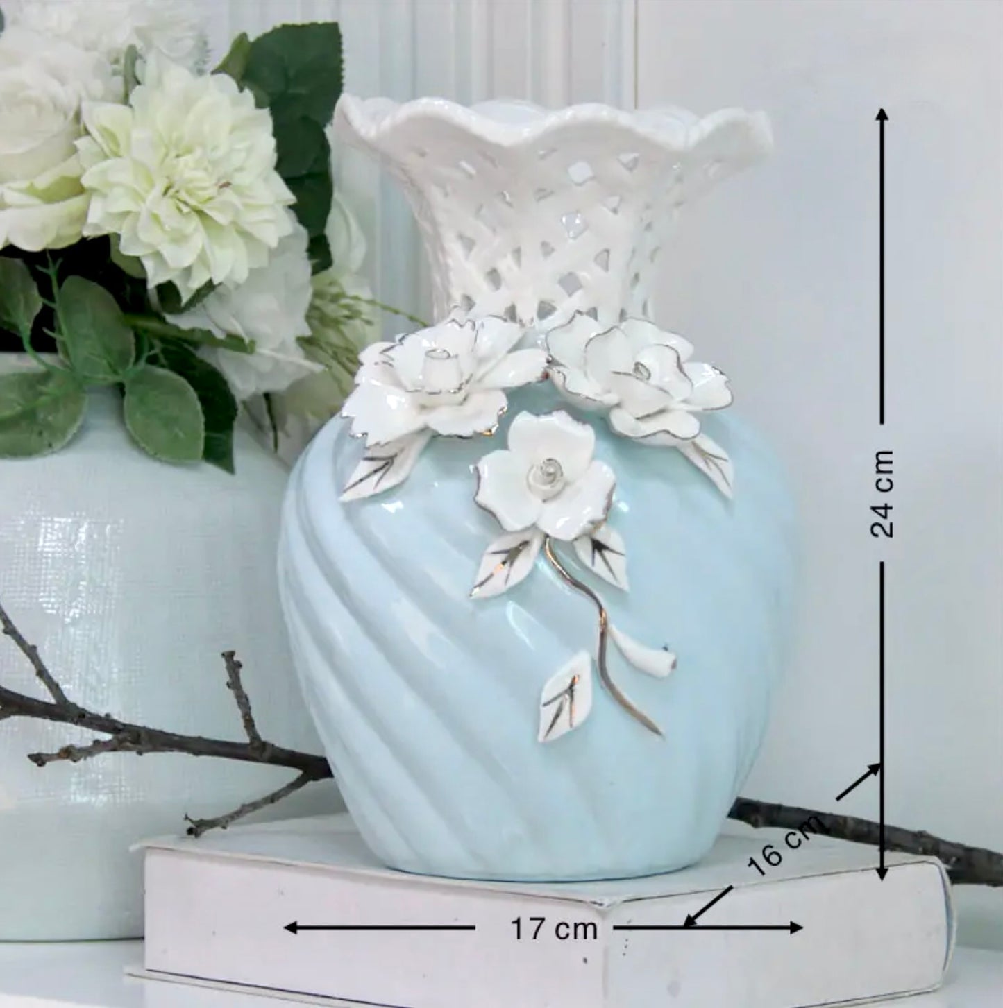 'Grace' Blue Ceramic Floral Vase, Small
