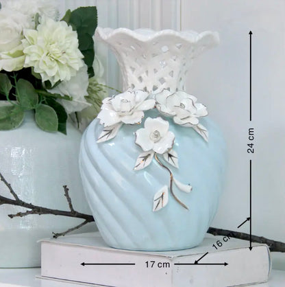 'Grace' Blue Ceramic Floral Vase, Small