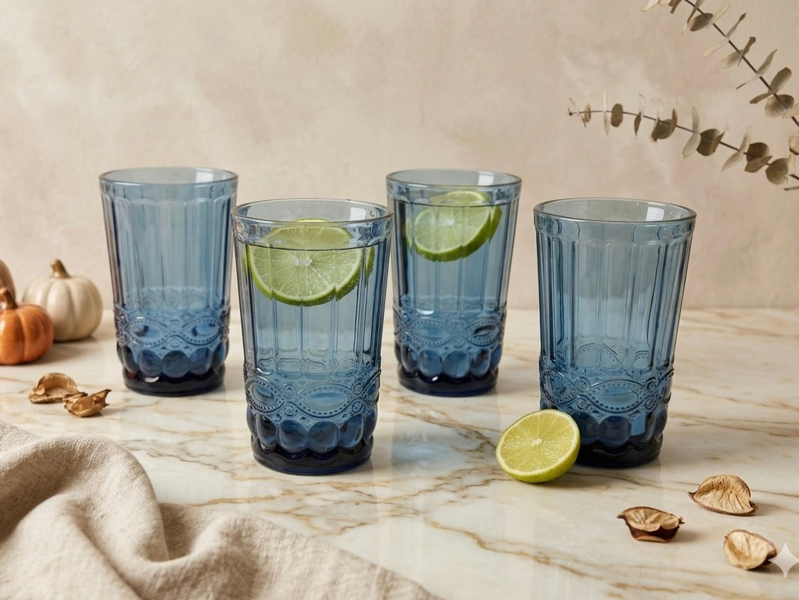'Brooklyn' Glass Tumblers, Set Of 4 - Blue