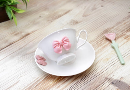 'Bow' Ceramic Cup n Saucer, White