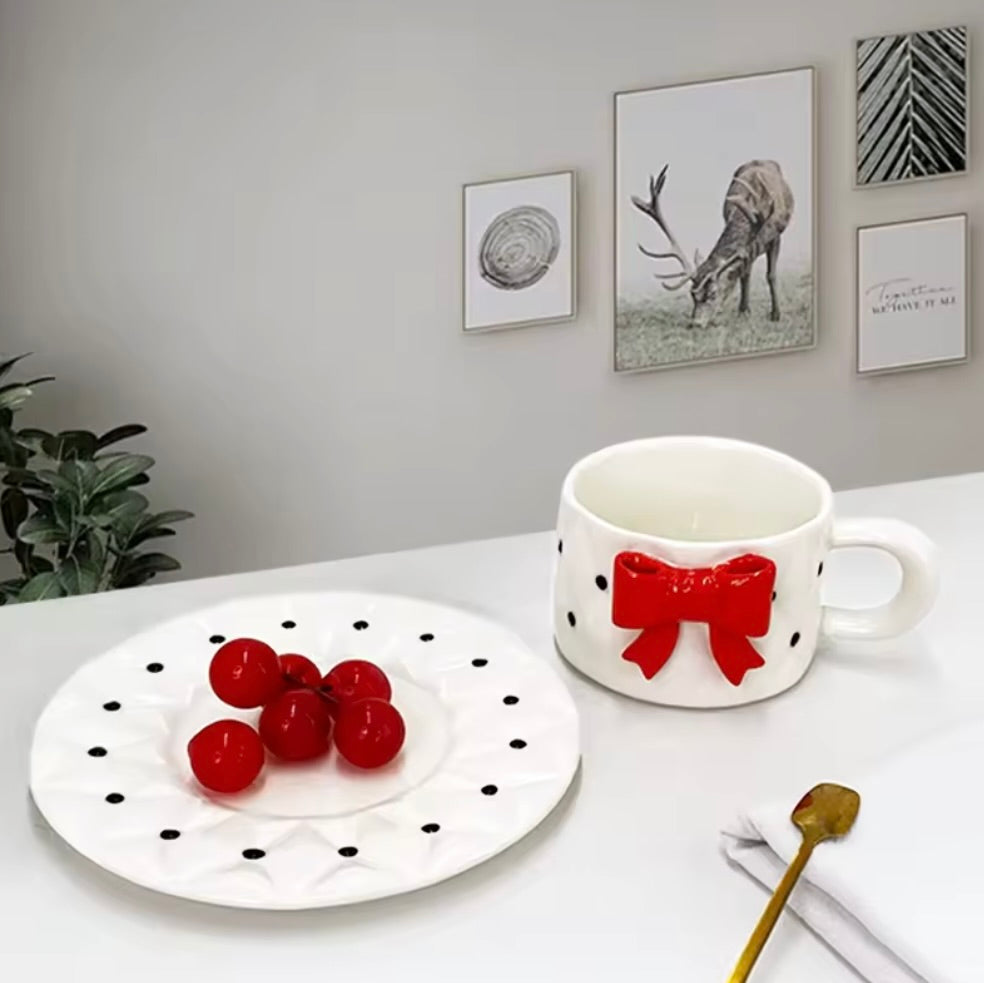'Red Bow' Ceramic Cup n Saucer Set of 1
