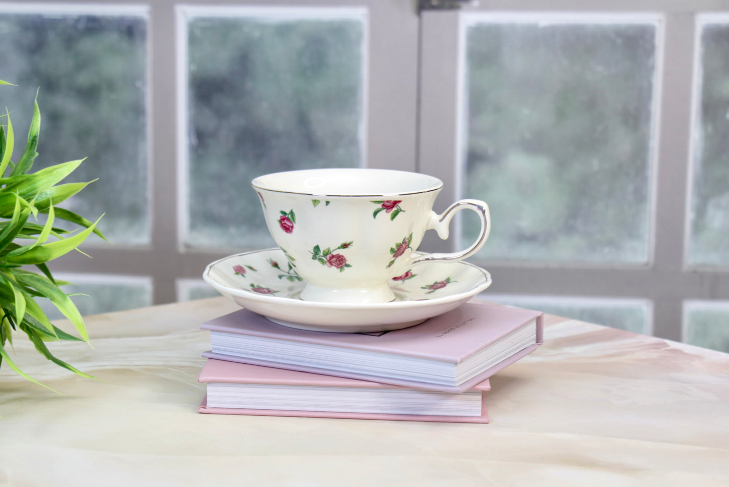 'Bellarose' Ceramic Cup & Saucer | Set of 2
