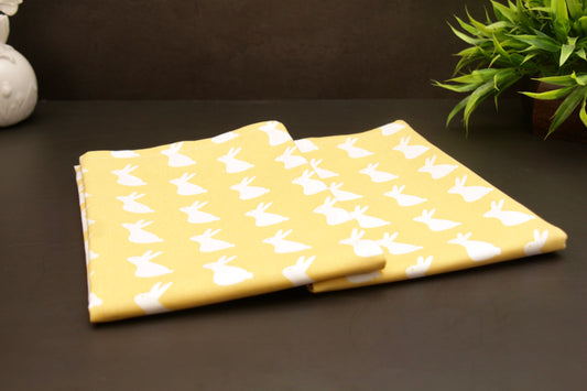 'Bunny' Yellow Printed Kitchen Towels, Set of 2