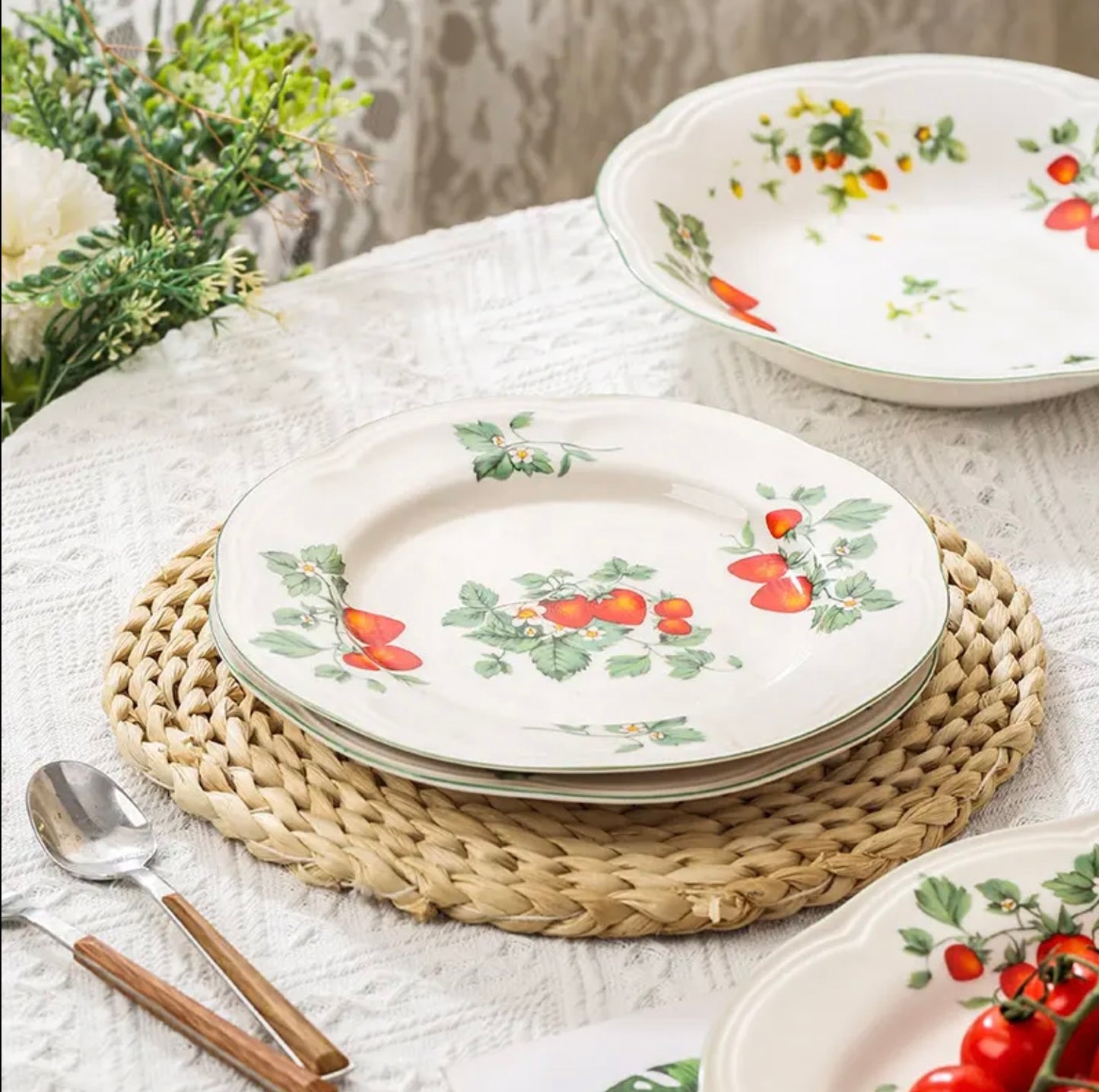 'Strawberry Blossom' Ceramic Dessert Plate