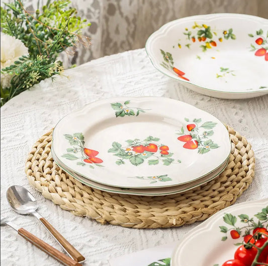 'Strawberry Blossom' Ceramic Dessert Plate