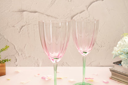 'Cherry Blossom' Pink n Green Champagne Glasses - Set of 2