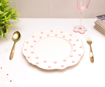 'Alice' Ceramic Dinner plate - Pink Polka Dots