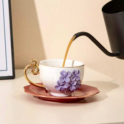 'Hyacinth' Ceramic Espresso  Cup n Saucer Set, Small