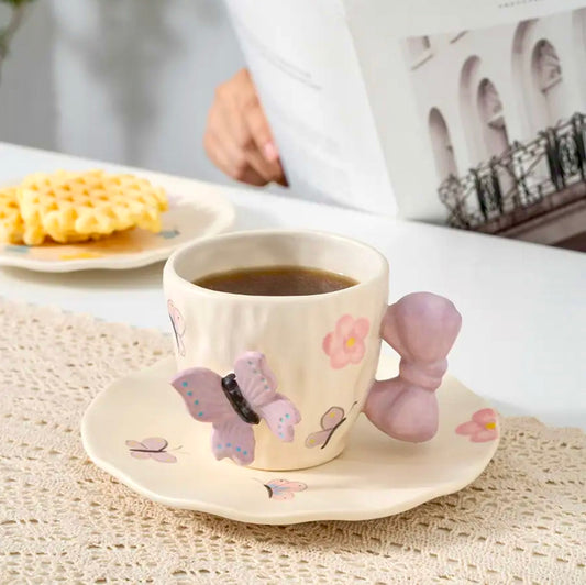 'Purple Butterfly' Ceramic Cup & Saucer Set Of 1