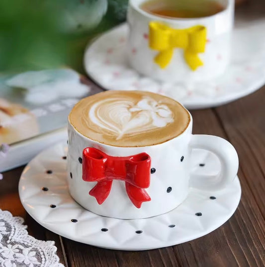 'Red Bow' Ceramic Cup n Saucer Set of 1
