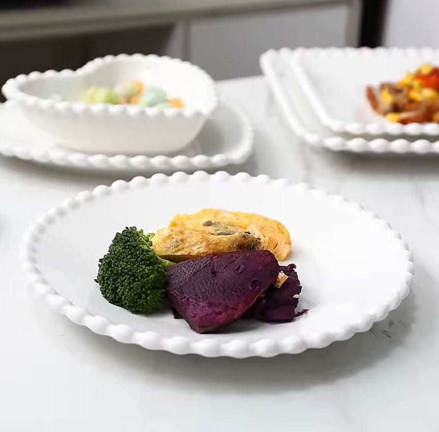 'Crescent' White Ceramic Dessert Plate