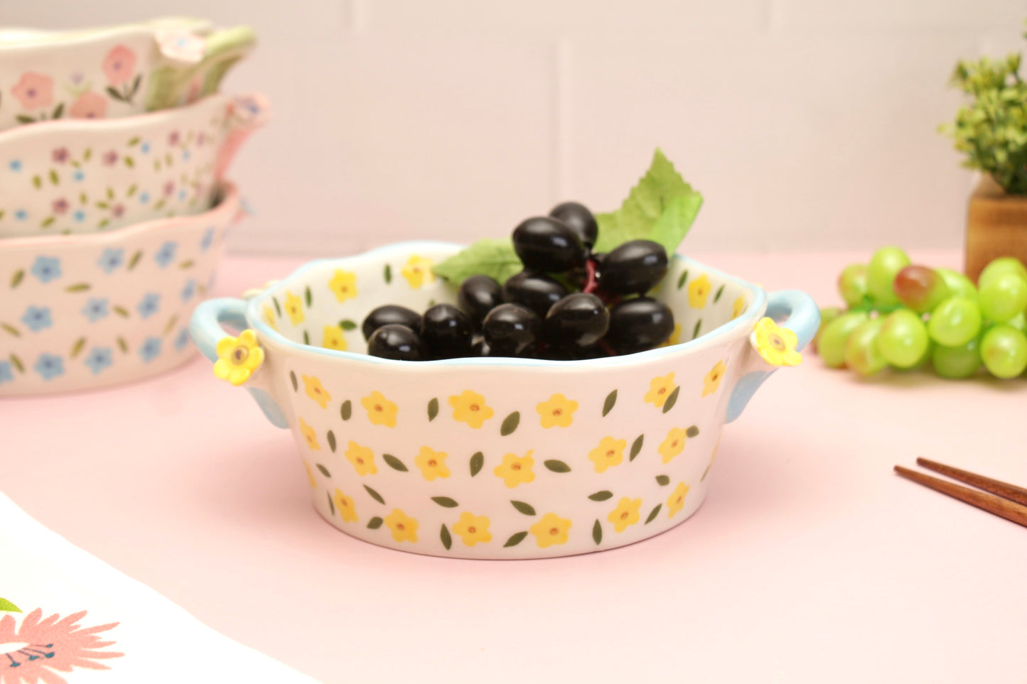 'Periwinkle' Ceramic Bowls - Blue/Yellow