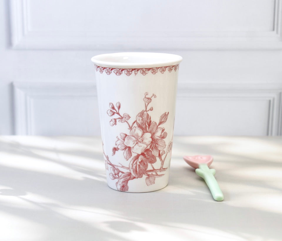 'Crimson Bloom' Porcelain Tumbler | Cup | Red | Set of 2