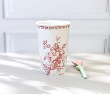 'Crimson Bloom' Porcelain Tumbler | Cup | Red | Set of 2