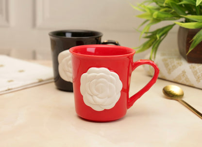 'Chloe' Rose Embossed Coffee Mug - Red