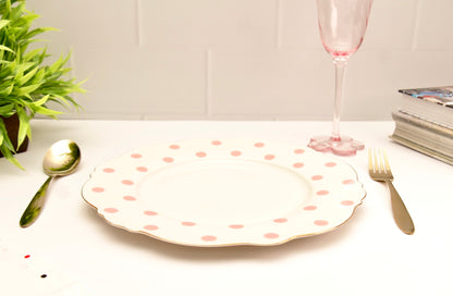 'Alice' Ceramic Dinner plate - Pink Polka Dots