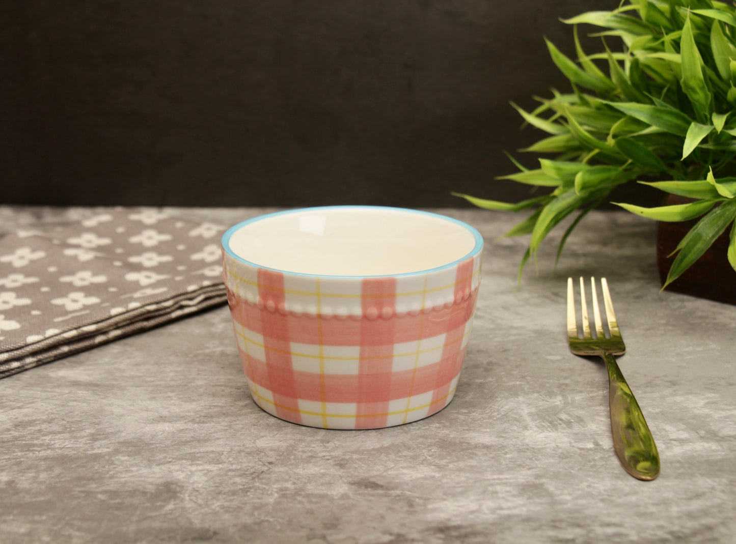 'Brooke' Ceramic Bowl - Coral Striped