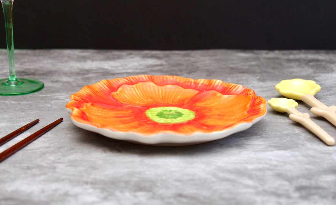 'Flora' Ceramic Dessert Plate - Orange
