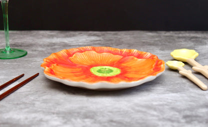 'Flora' Ceramic Dessert Plate - Orange