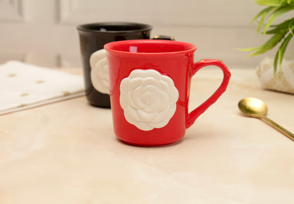 'Chloe' Rose Embossed Coffee Mug - Red