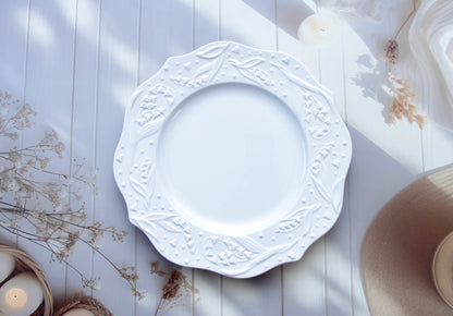'Bella' White Ceramic Dinner Plate, Large