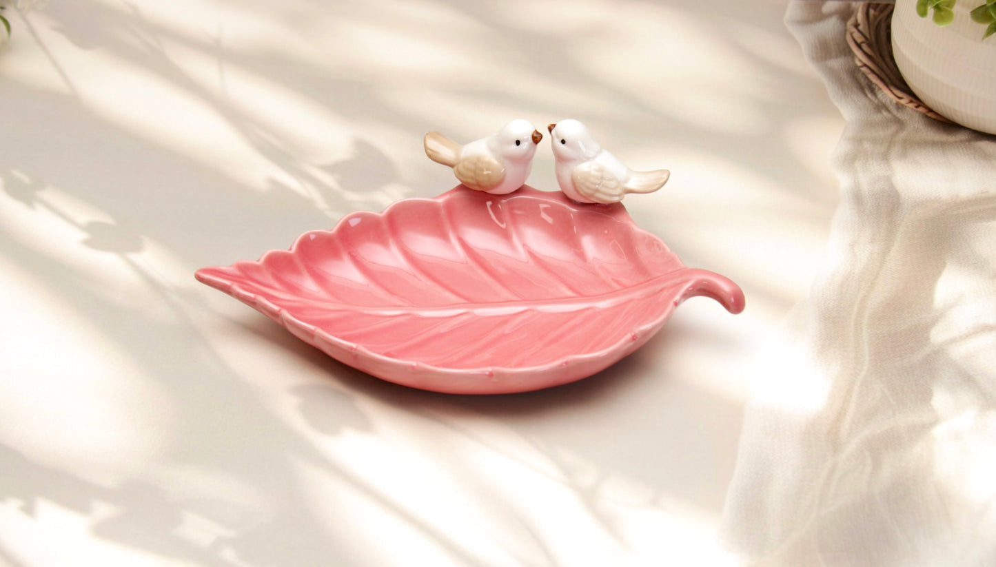 'Bird on a Leaf' Ceramic Dish - Pink 1