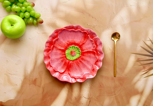 'Flora' Ceramic Dessert Plate - Red