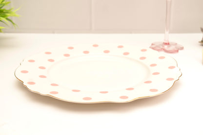 'Alice' Ceramic Dinner plate - Pink Polka Dots