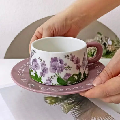 'Purple Meadows' Ceramic Cup & Saucer, Set Of 1