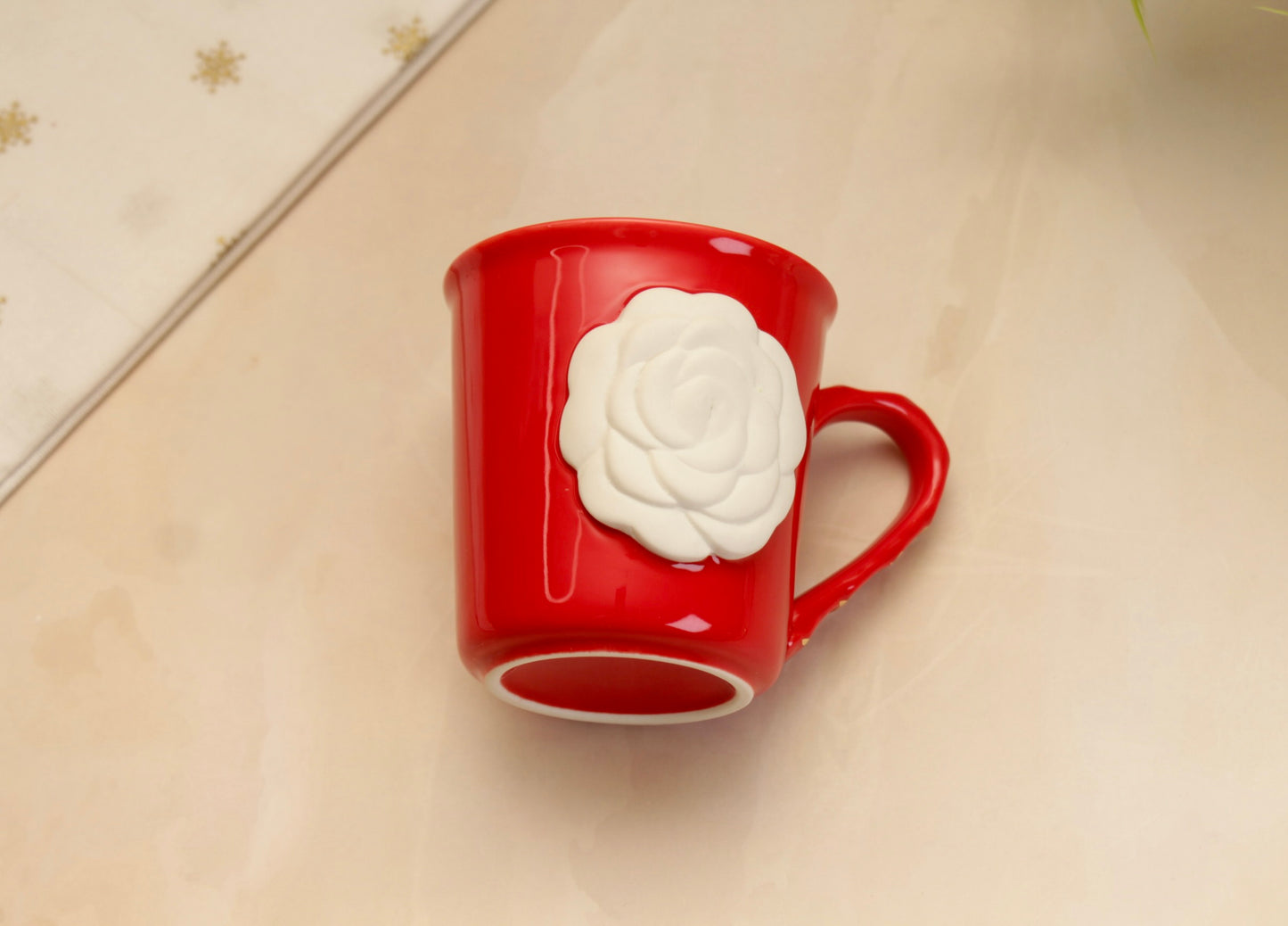 'Chloe' Rose Embossed Coffee Mug - Red